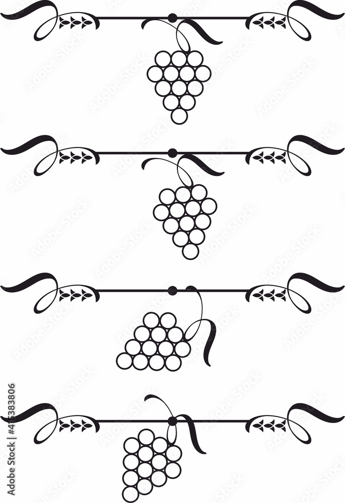 Aufkleber grape wine brunch decorative element and text breaks and dividers set