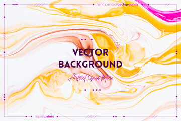 Naklejka premium Fluid art texture. Abstract backdrop with swirling paint effect. Liquid acrylic picture with colorful mixed paints. Can be used for background or poster. Yellow, white and pink overflowing colors