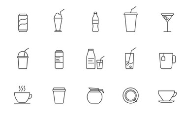 Set of Simple drink icon in trendy line style isolated on white background for web apps and mobile concept. Vector Illustration EPS10