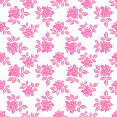 Fototapeta premium Seamless pattern with pink roses on a white background.