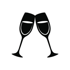 Two glasses champagne silhouette vector image