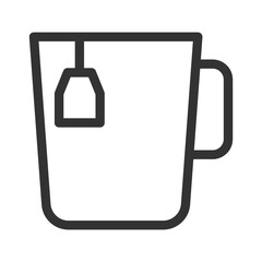 Cup of hot tea with a bag. Simple food icon in trendy line style isolated on white background for web apps and mobile concept. Vector Illustration