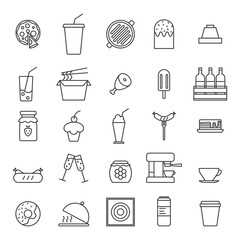 Set of Simple kitchen, food nad drink icons in trendy line style isolated on white background for web apps and mobile concept. Vector Illustration