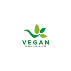 Vegan logo vector. Nature green illustration with leaves for logo, sticker, and label. 