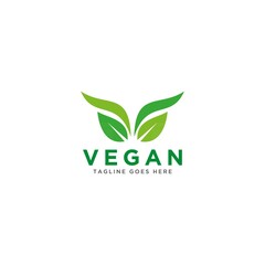 Vegan logo vector. Nature green illustration with leaves for logo, sticker, and label. 