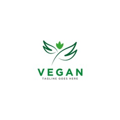 Vegan logo vector. Nature green illustration with leaves for logo, sticker, and label. 