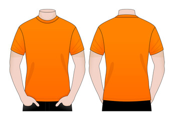 Men's Blank Orange T-Shirt Vector For Template.Front And Back View.