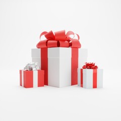 Red and white gift boxes with bows isolated on white background.
