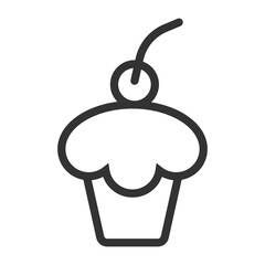 Cake with cherry on top.  Simple food icon in trendy line style isolated on white background for web apps and mobile concept. Vector Illustration