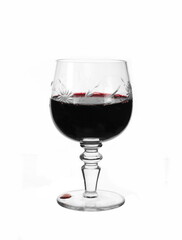 glass of red wine on white background isolated, silhouette. Wine glass with brushed ornaments.