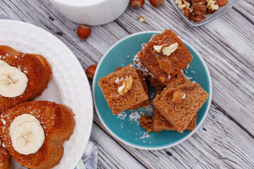 Brownie stack, closeup chocolate