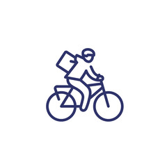 Naklejka premium bike delivery line icon, courier on the bicycle