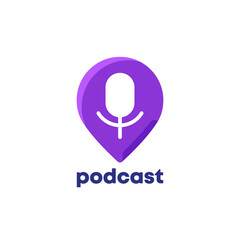 podcast logo icon with pin marker on white