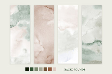 Set of stain watercolor hand-painted earth-tone backgrounds