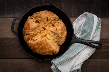 Photograph of Irish Soda Bread baked in a cast iron skillet