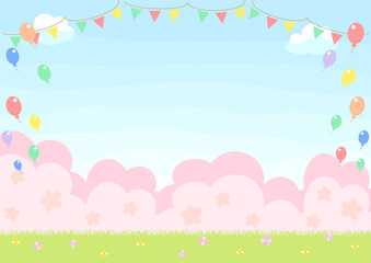 桜の咲く公園の背景　お花見パーティー素材