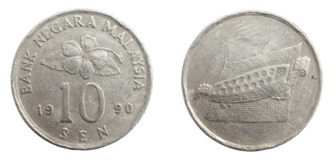 Malaysia ten sen coin on a white isolated background © Krzysztof Bubel