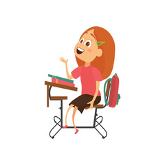 Illustration of a Little Girl Raising Her Hand in Class