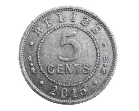 Belize five cents on a white isolated background
