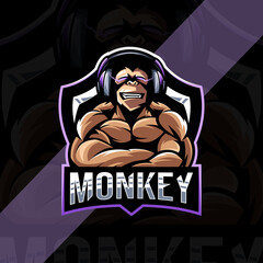 Muscle monkey gamers mascot logo esport template © Immidesign