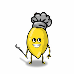 Cute lemon fruit chef character vector template design illustration