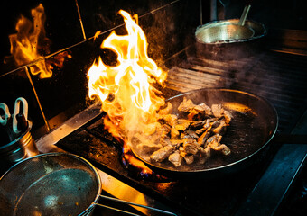 The flame of the moment of barbecue cooking 