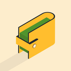 Wallet with money. Vector illustration in modern isometric style. 3d purse icon.