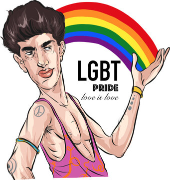 Man Gay Lgbt  Icon, Cartoon Style Vector Illustration