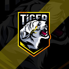 Tiger white angry mascot logo esport design