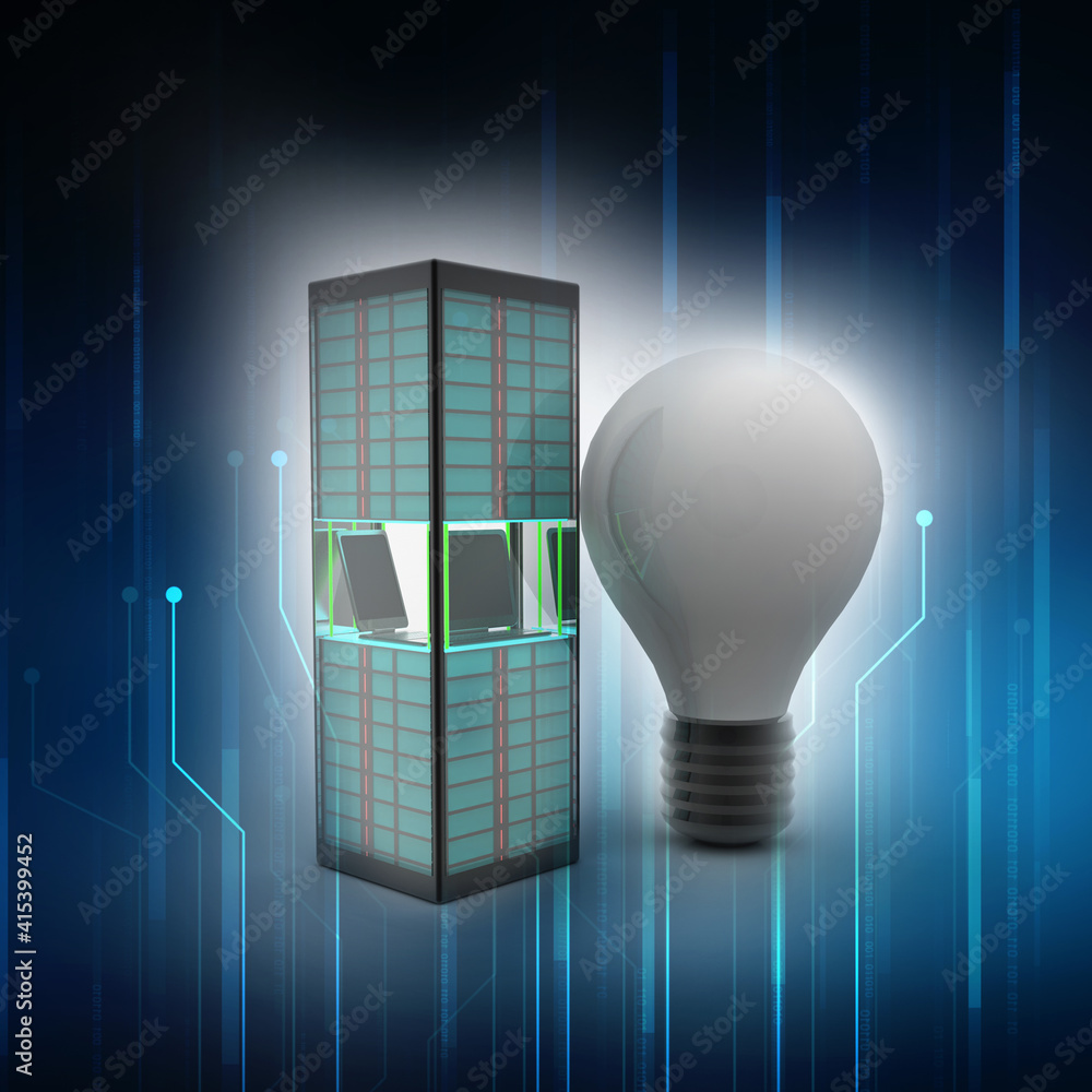 Poster 3d rendering led white lightbulb with database