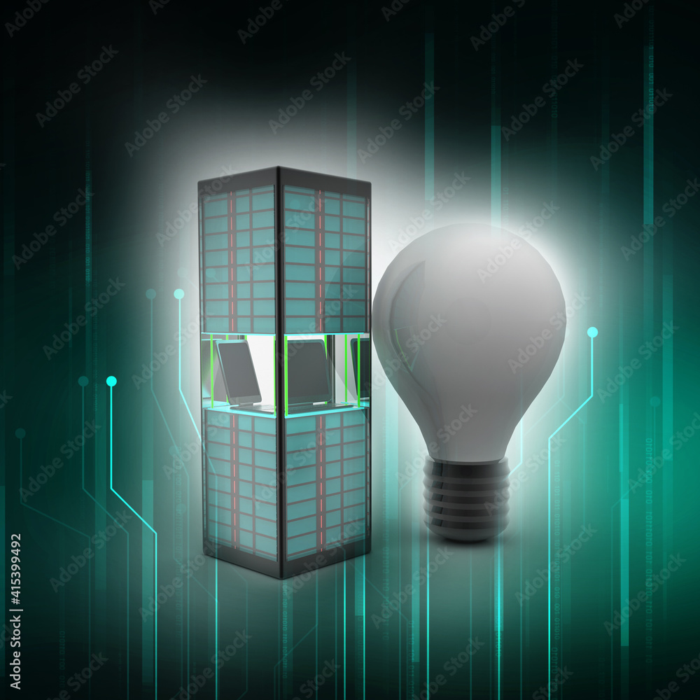 Poster 3d rendering led white lightbulb with database