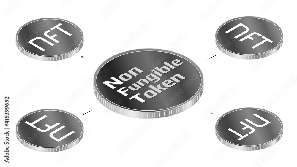 Canvas Prints nft non fungible tokens infographics with isometric unique coins around big coin in center isolated 
