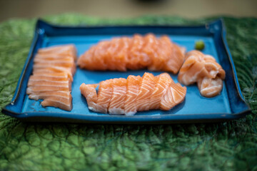 salmon sashimi on a plate