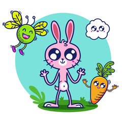 Bunny Cartoon Characters with Friends