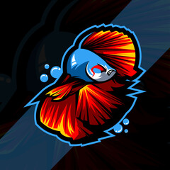 Betta Fish mascot logo eSport template design