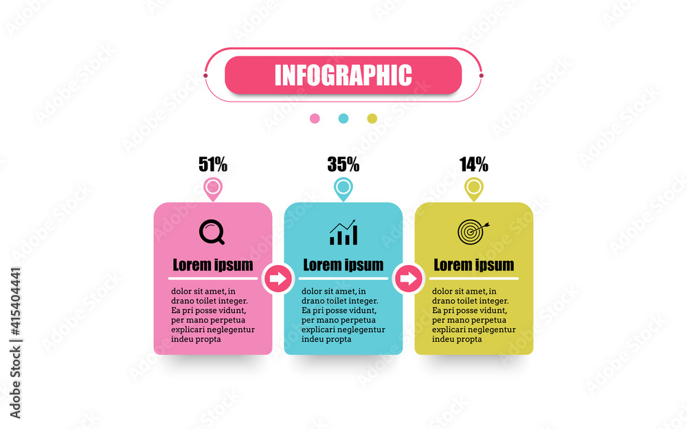 Fototapete square timeline 3 points banner elements and numbers. business concept infographic circle timeline d