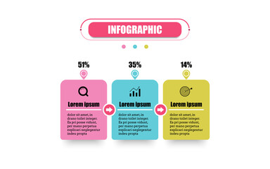 Square timeline 3 points banner elements and numbers. Business concept infographic circle timeline design presentation with 3 steps. Presentation business infographic template with three options.