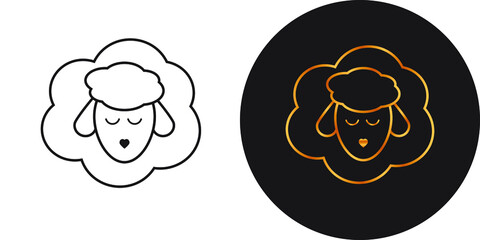 drawing simple vector abstract logo icon sheep isolated black on white gold on black background