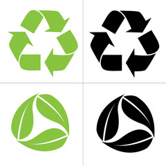 Fototapeta premium Recycled cycle arrows vector icon set illustration isolated on white background. Recycled eco vector icon.