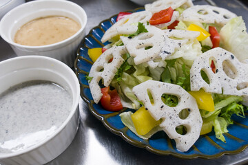 Korean cuisine, healthy lotus root and vegetable salad.