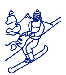 Woman riding on snowboard .
Happy woman in white ski suit