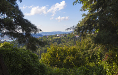 A helicopter is taking off from a home in Anatolian side of Istanbul. Helicopter take off from a garden.