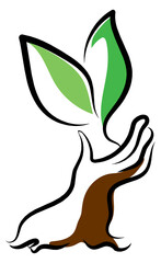 Hand holds tree or plant. logo vector stock illustration