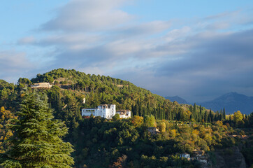 Fototapeta na wymiar Panoramic view on a house on hills, Granada, Spain