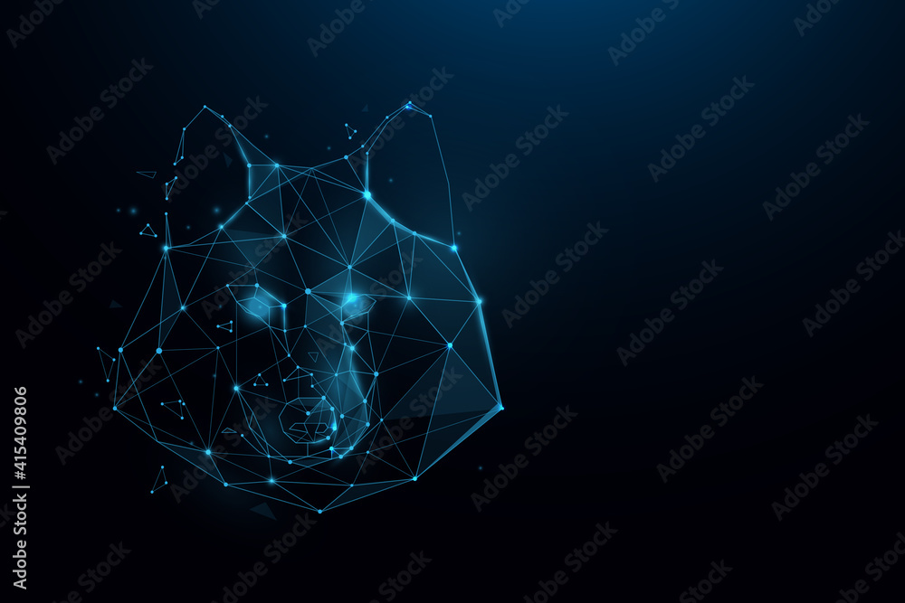 Poster head wolf logo forms lines, triangles, and particle style design. startup business concept. vector i
