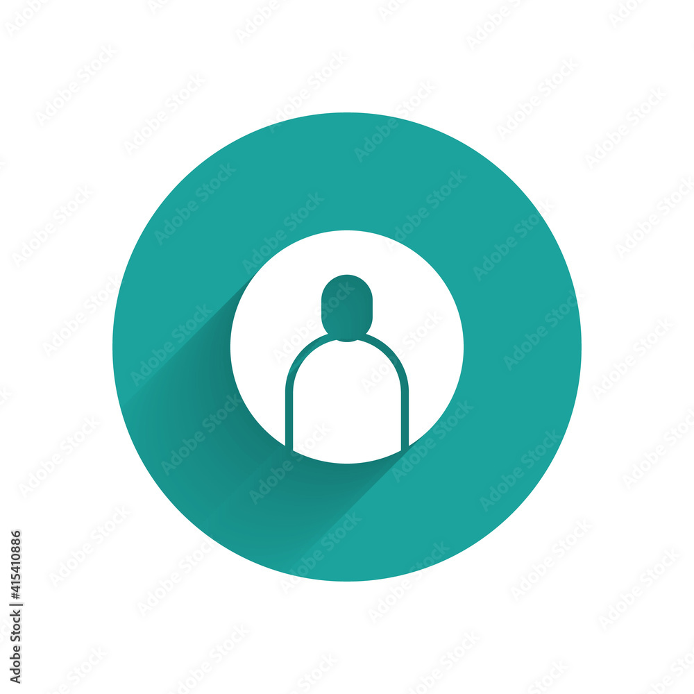Poster white create account screen icon isolated with long shadow. green circle button. vector illustration