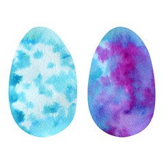 Watercolor bright color easter eggs set isolated on white background. Illustration for poster, greeting card, banner.