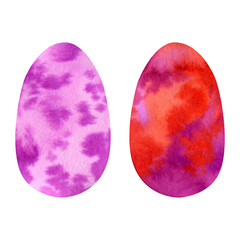 Watercolor bright color easter eggs set isolated on white background. Illustration for poster, greeting card, banner.