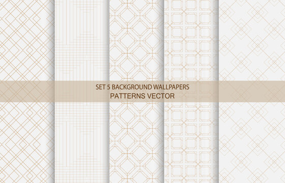 Set of 5 Pattern Wallpapers Geometric Shapes Abstract Style Vector