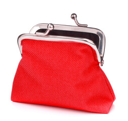red cash wallet isolated over white background. Charge purse. Open empty coin wallet..